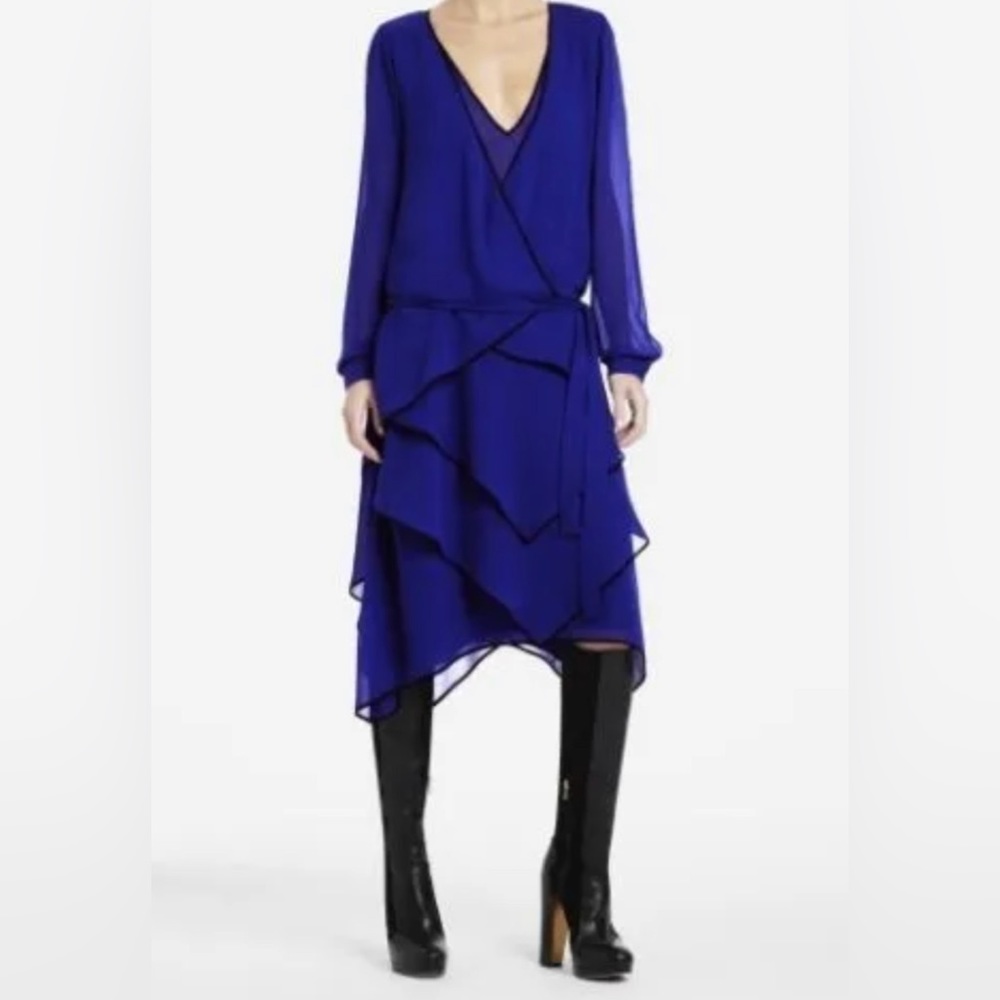 BCBGMAXAZRIA Runway 'Lydia' Silk Longsleeve Dress (Larkspur Blue) Small $428